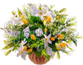 Желтые тюльпаны в плетеной вазе